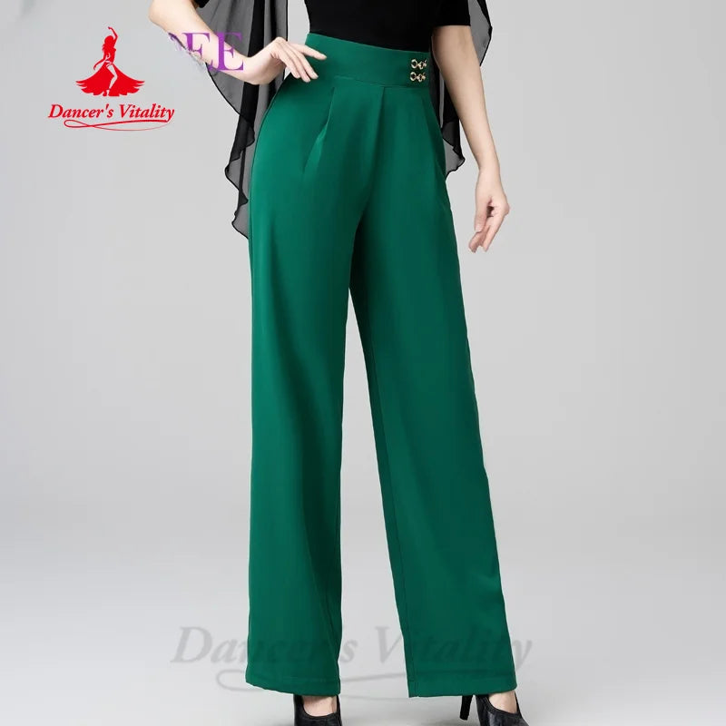 Latin Dance Trousers for Women High Waist Slimming Straight Leg Pants for Adult Children Tango Samba Rumba Practice Clothes