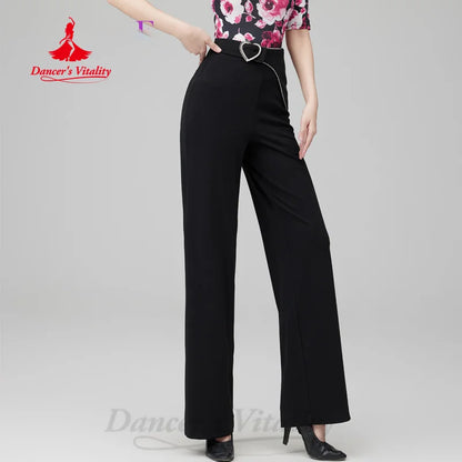 Latin Dance Costume Customized High Waist Slimming Straight Leg Pants Women's Tango Chacha Samba Professional Training Clothes