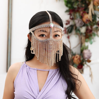 Belly Dance Face Mask Metal Diamond Chain Veil Indian Dancing Female Adult High-End Face Cover Performance Accessories