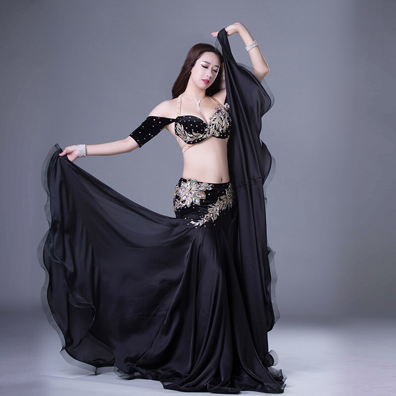 Belly Dance Competiton Costume Senior Velvet Bra+split Long Skirt 2pcs for Women Oriental Belly Dancing Performance Clothing