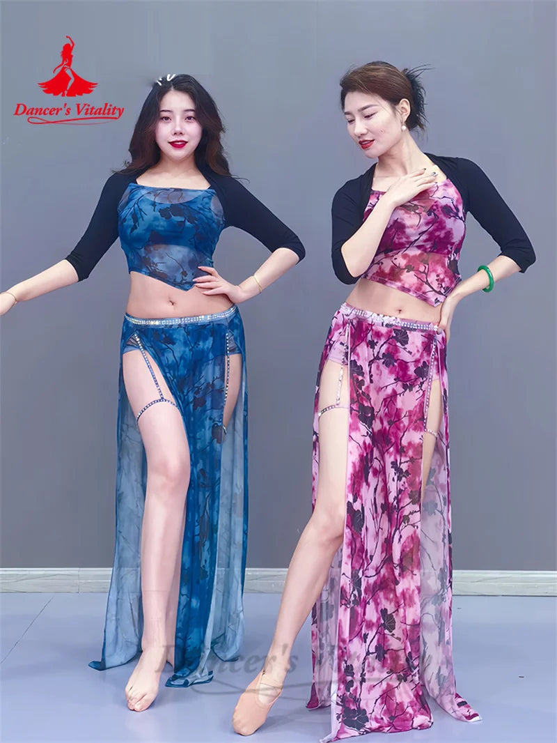 Belly Dance Costume Set for Women Modal Sleeves Top+printing Long Skirt 2pcs Oriental Belly Dancing Practice Clothes Set