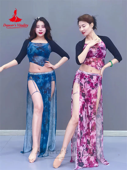 Belly Dance Costume Set for Women Modal Sleeves Top+printing Long Skirt 2pcs Oriental Belly Dancing Practice Clothes Set