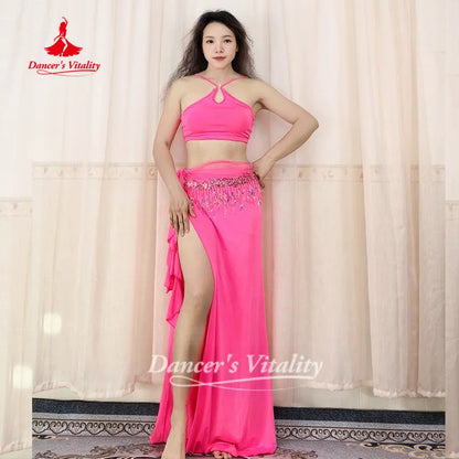 Belly Dance Practice Clothes Top+Skirt+Hip Scarf 3pcs for Adult Soft and Comfortable Oriental Dance Clothing Dancer's Vitality