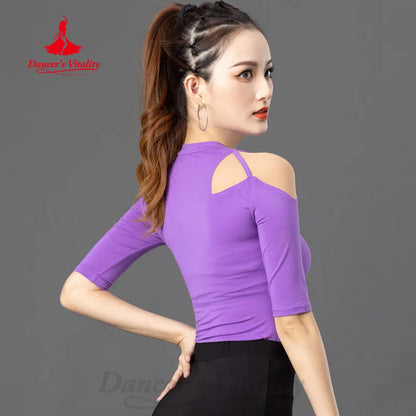 Latin Dance Clothing Women's Customized Comfortable Modal Half Sleeved Top Girl Tango Chacha Samba Professional Practice Clothes