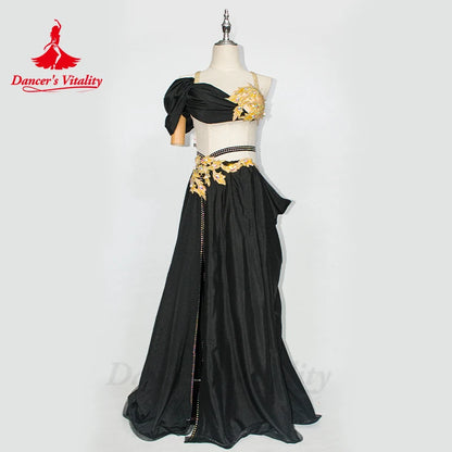 Belly Dance Suit Diamond-Studded Sling Bra Split Big Swing Skirt Performance Clothes Set Oriental Dancing Competition Clothing