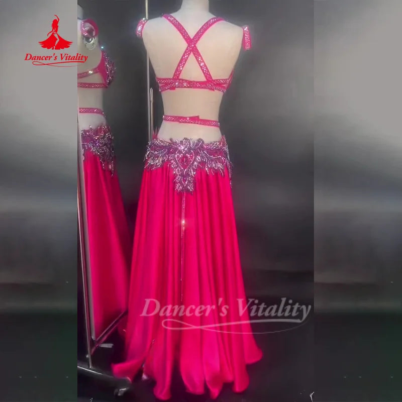 BellyDance Suit Women's Customized Senior AB Stones Bra+Sexy Long Skirt Set Oriental Dance Competition Clothing Dance's Vitality