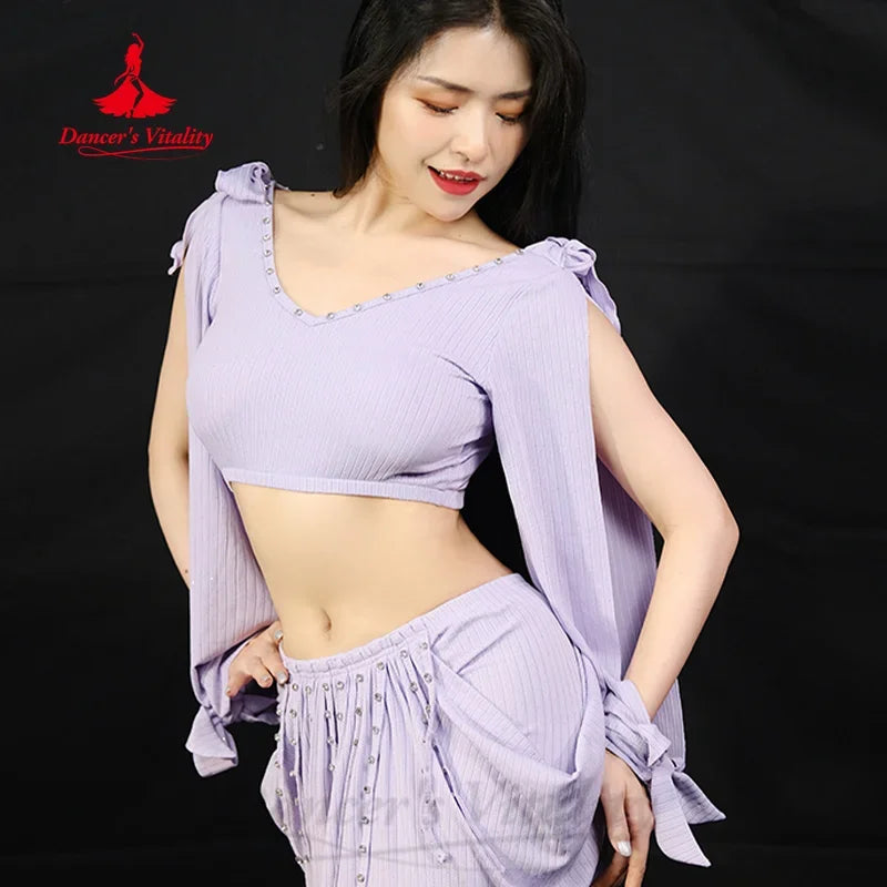 Belly Dancing Costume Set for Women Sexy Long Sleeved Top+Tassel Fishtail Skirt 2pcs Belly Dancer Professional Practice Clothes