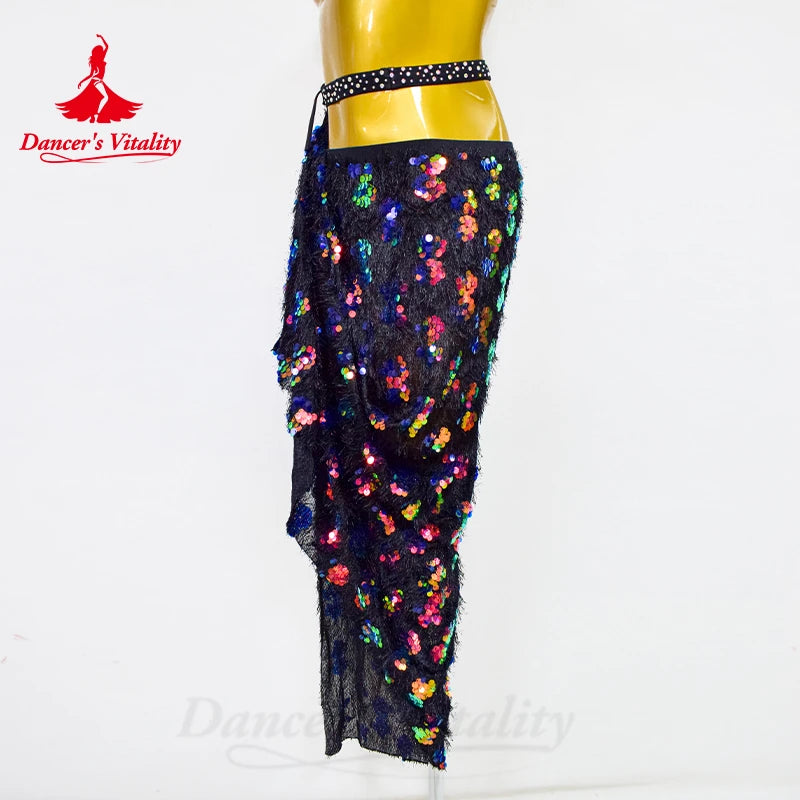 Belly Dance Costume Skirt for Women Bingbing Sequins Mesh Performance Clothing Skirts Adult Bellydancing Wear Hip Scarf