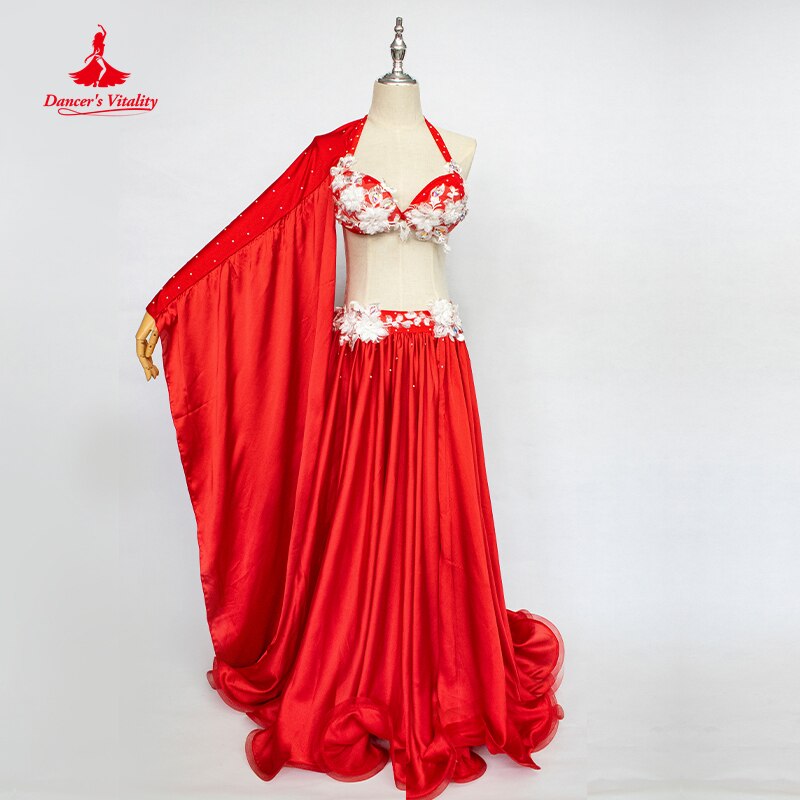 Belly Dance Set Women Customsized Senior Bra+satin Long Skirt 2pcs Cihldren Female Orienta Belly Dance Poprong Performance Suit