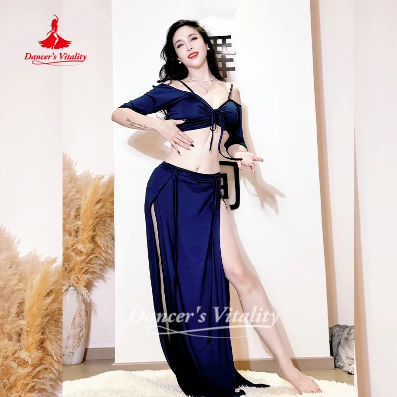 BellyDance Costume Set Sexy V-neck Top+Long Skirt 2pcs Adult Women Oriental Belly Dance Practice Clothes Dancer's Vitality