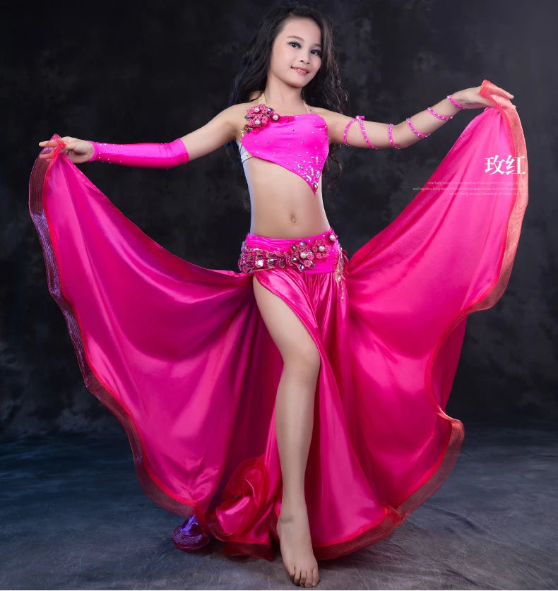 Kids luxury belly dance set suit children senior belly dance clothes 4pcs girls dance performance suit S,M,L