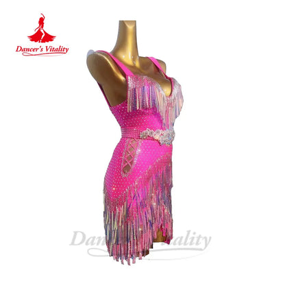 Latin Dance Dresses for Women Custom Senior Full Stones Rumba Chacha Tango Performance Costume Skirt Adult Child Latin Dress