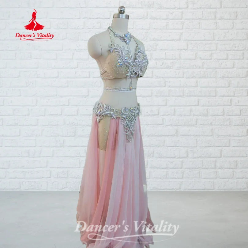BellyDance Set Customized Exquisite Pearls AB Stones Performance Costume Oriental Dance Competition Clothing Dance's Vitality