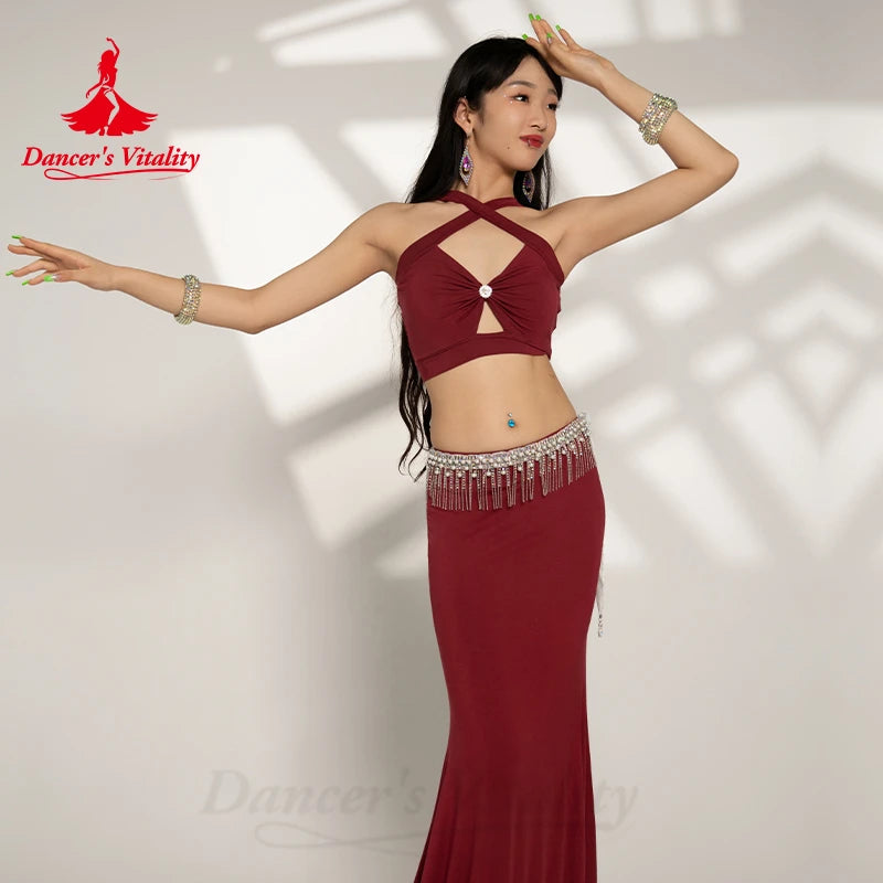 Belly Dance Costumes Set for Women Cotton Sleeveless Top+long Skirt 2pcs Bellydancing Wear Clothing Oriental Dancing Outfit