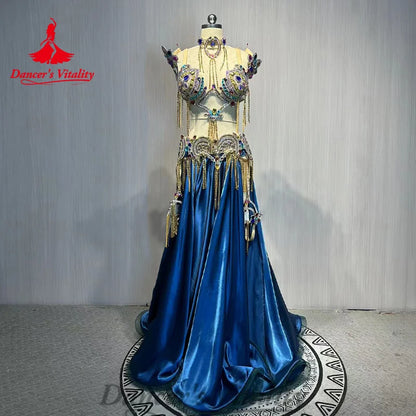 BellyDance Costume Suit Senior Rhinestone Bra+luxury Satin Long Skirt 2pcs Customized Women Oriental Dance Performance Costumes