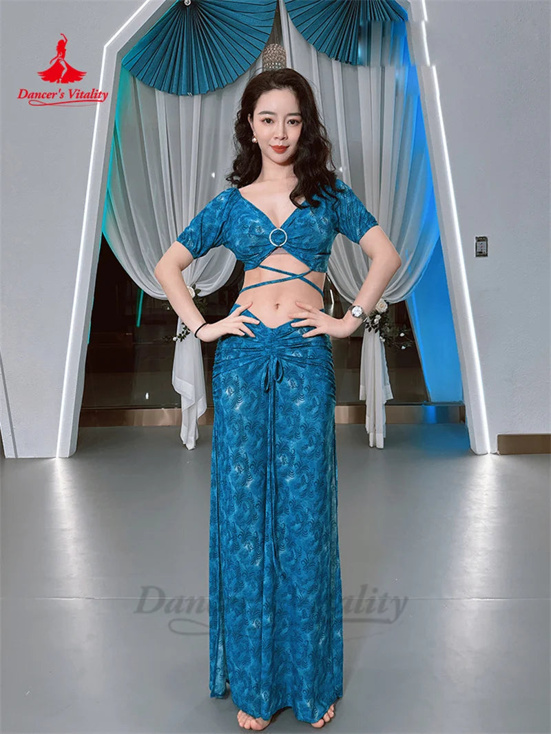 Belly Dance Costume Set for Women Short Sleeves Top+split Long Skirt Team Clothing Set Oriental Belly Dancing Female Outfit