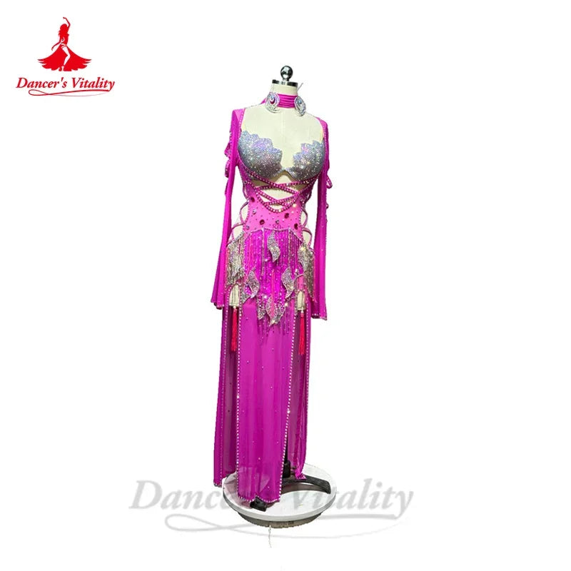 Belly Dance Performance Dress for Women Customsized AB Stones Bra+robe 2pcs Adult Children Shaabi Saibi Balady Competiton Robes