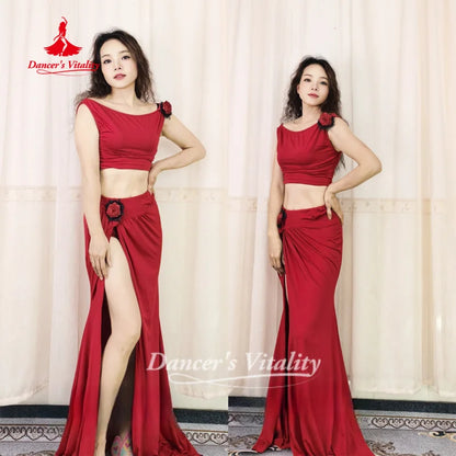 Belly Dance Practice Clothes Sleeveless Top+Long Skirt 2pcs Adult Female Oriental Dance Training Clothing Dancer's Vitality