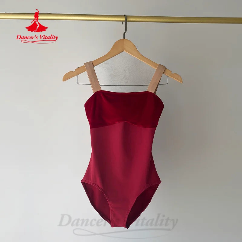 Ballet Dance Leotards Female Velvet Suspender Figure Training Suit Women Art Exam Gymnastics Yoga Bodysuit Girl's Ballet Top