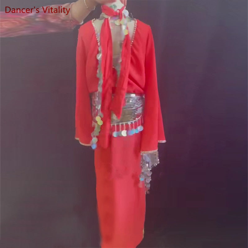 Belly Dance Clothes Robe for Women Kid's Baladi Shabbi Performance Dress Customzied Female Folk Belly Daning Costume Robes