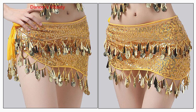 New Arrival Accessories For Dancewear With Sequins And Fringe, Elastic Mesh Ruffles, Women's Belts For Belly Dance, Scarf