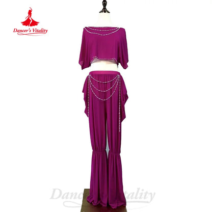 BellyDance Costume Set Women's Customized Short Sleeved Top+Slimming Long Pants 2pcs Oriental Belly Dancing Performance Clothing