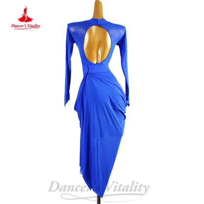 Latin Dance Practice Clothing Adult Children Customized Sheer Long Sleeved Dress Chacha Samba Professional Performance Costumes