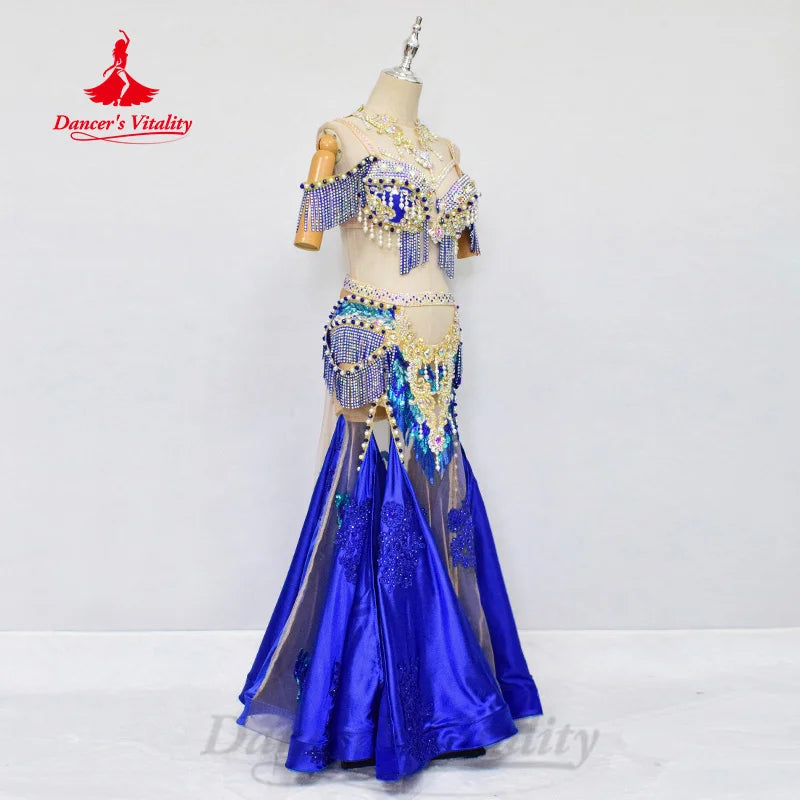 Belly Dance Performance Set Customized Pearl Diamond Bra+Sexy Split Tassel Long Skirt 2pcs Oriental Dance Competition Clothing belly dancer outfit belly dance skirt belly dance costume belly dance outfit belly dancer belly dance