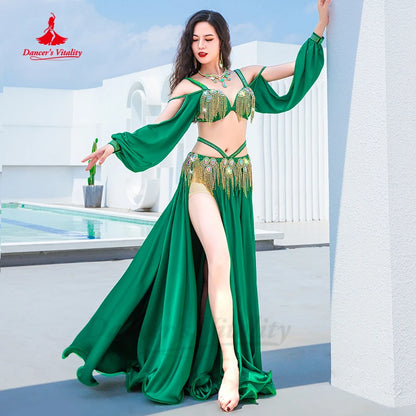 Belly Dance Costume Suit for Women Customsized Senior Bra Top+split Long Skirt 2pcs Female Children Oriental Dance Clothing