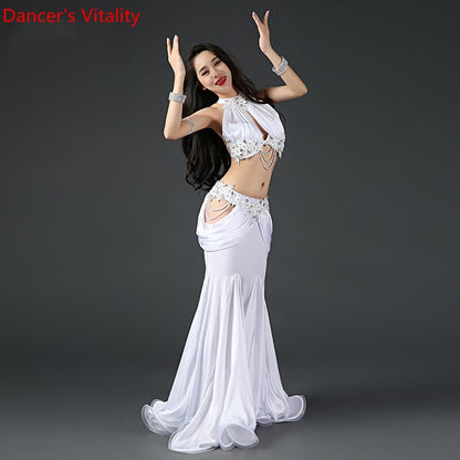 Belly Dance Professional Costume Suit Bra+Satin Long Skirt 2pcs Customzied for Women Oriental Belly Dancing Competiton Clothing