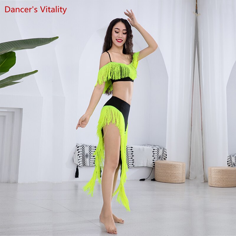 Belly Dance Performance Costume Set for Women Child Tassel Top+long Fringe Skirt 2pcs Belly Dancing Wear Outfit for Girl's