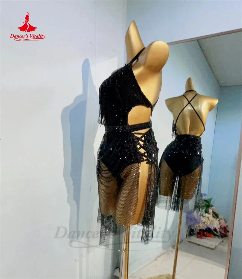 Latin Dance Performance Dress for Women Sexy AB Stones Mesh Rumba Chacha Tango Competiton Professional Custom Latin Costumes