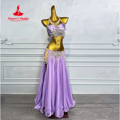 BellyDance Costume Set Customization Luxury Diamond Bra+Sexy Split Long Skirt 2pcs Belly Dance Professional Performance Clothing