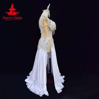 Belly Dance Suit Women Customization Luxury AB Stones Bra+senior Rhinestone Split Long Skirt 2pcs Oriental Performance Clothing