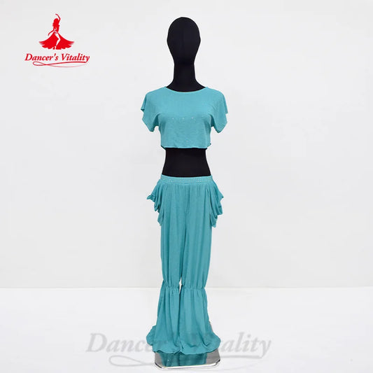 Belly Dance Practice Clothes Set Short Sleeves Top+trousers 2pcs Customized Children Bellydancing Suit Kid Oriental Outfit