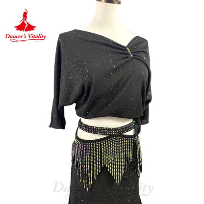 Bellydance Costume Set Customized Half Sleeved Top+Light Luxury Rhinestone Tassel Skirt 2pcs Oriental Dance Performance Costumes