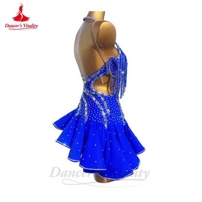 Latin Dance Professional Dress for Women Custom Senor AB Stones Rumba Chacha Performance Skirt Adult Child Latin Dancing Wear