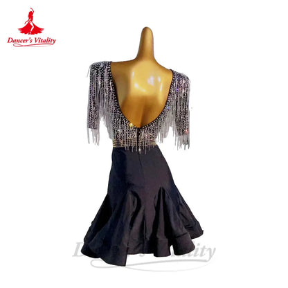 Latin Dance Performance Dress for Women Half Sleeves Spandex AB Stones Rumba Chacha Competiton Clothing Adult Child Latin Skirt