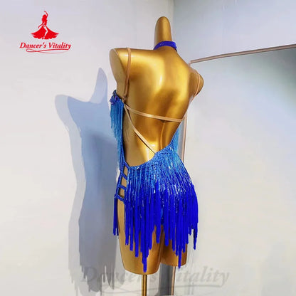 Latin Dance Fringe Dress Women Customsized Senior AB Stones Performance Clothing Tango Chacha Latin Dancing Competition Dresses