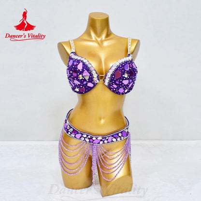 BellyDance Costume Customized Luxury Diamond Bra+Sexy Split Long Skirt 2pcs Adult Children Oriental Dance Competition Clothing