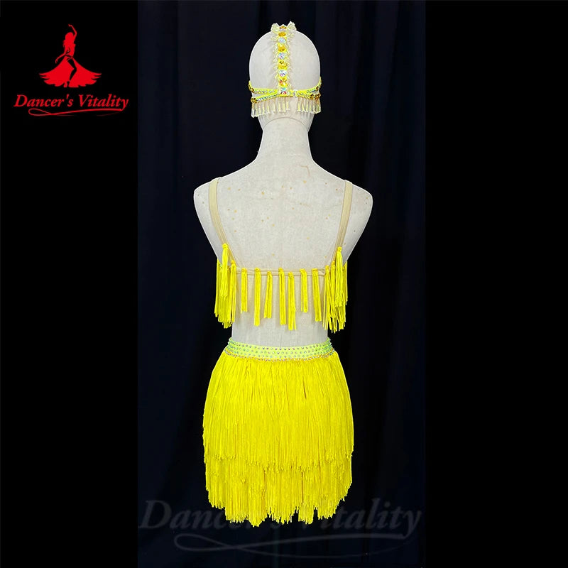 Belly Dance Costume Suit Women's Customized Tassels Bra+Light Luxury Rhinestone Skirt Oriental Professional Performance Costumes