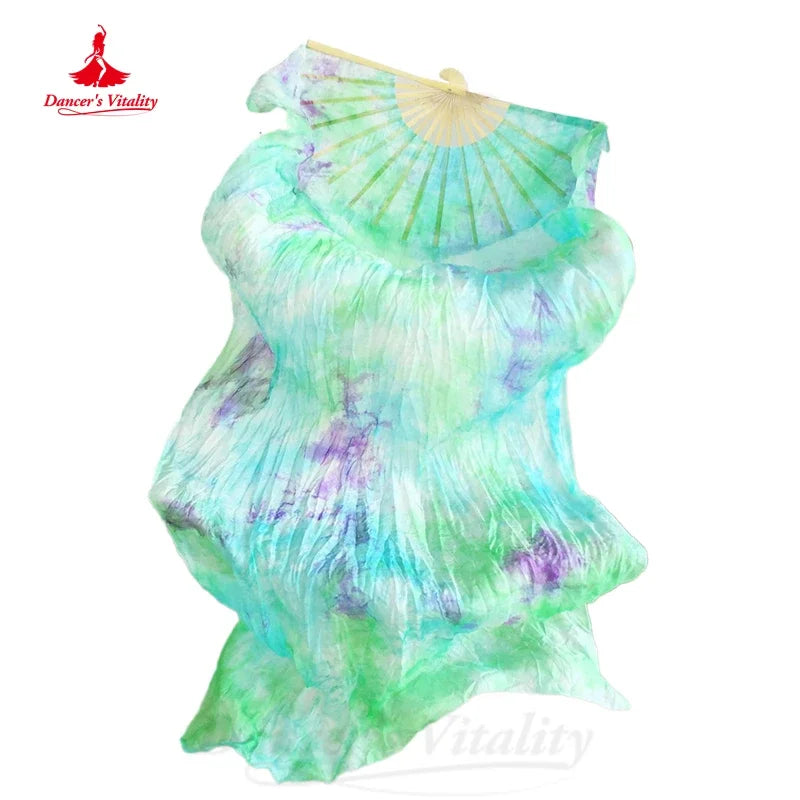 Dyed 100% pure natural silk fan veils for women belly dance performance fan belly dance costumes and accessories A pair