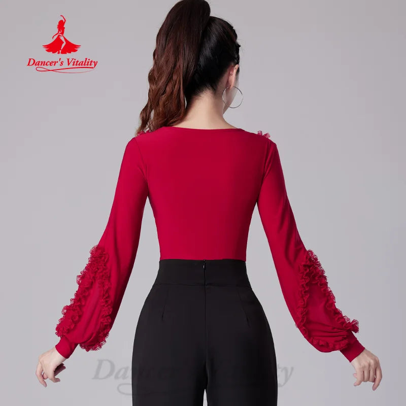 Latin Dancing Long Sleeved Top Women's Tango Chacha Samba Professional Practice Clothes Adult Modern Dance Training Clothing