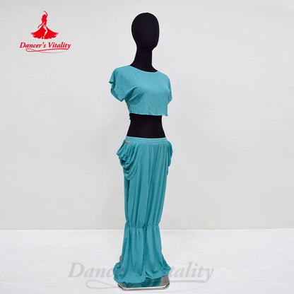 Belly Dance Practice Clothes Set Short Sleeves Top+trousers 2pcs Customized Children Bellydancing Suit Kid Oriental Outfit