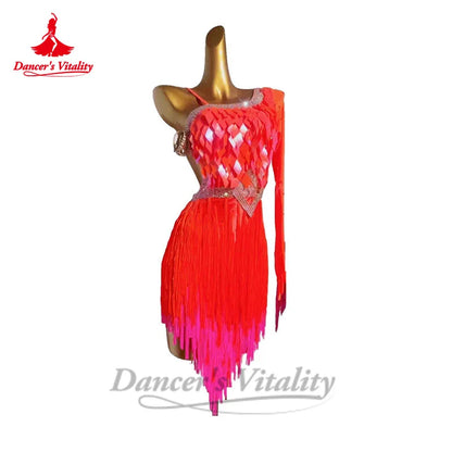 Latin Dance Performance Dress for Women Sequins Bra Top+tassel Skirt 2pcs Chacha Tango Skirt Custom Adult Child Latin Dresses