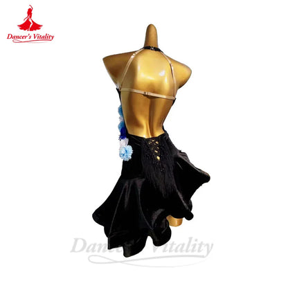 Latin Dance Performance Dress for Women Custom Spandex Rumba Chacha Tango Competiton Costume Skirt Adult Child Latin Dresses