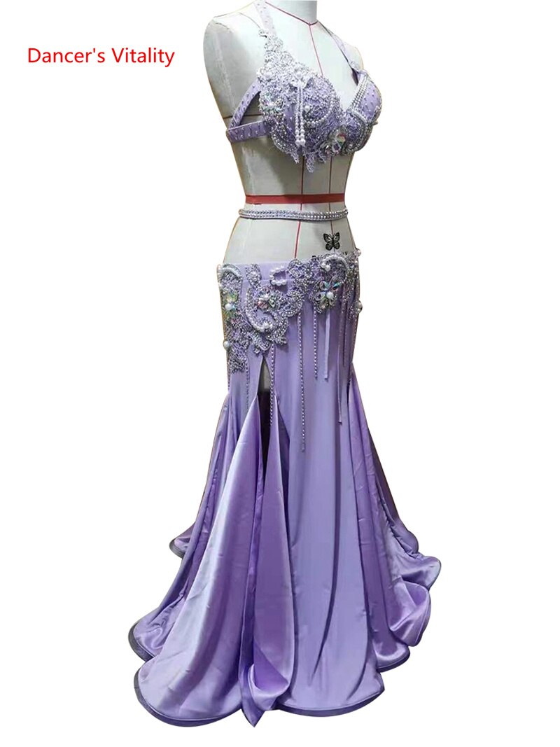 Belly Dance Suit Diamond Bra Tassel Long Skirt Performance Clothing Female Adult Child Competition Clothes Set High-end Custom