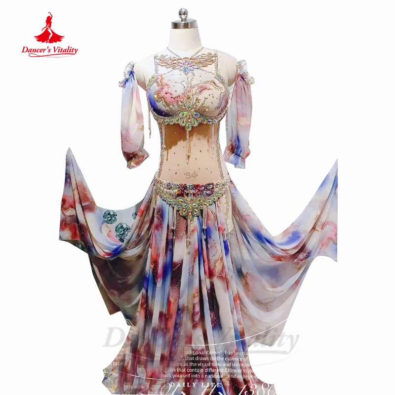 Belly Dancing Performance Costume Customsized Adult Children Bra+sleeves+long Skirt 2pcs for Women Belly Dancwear Outfit