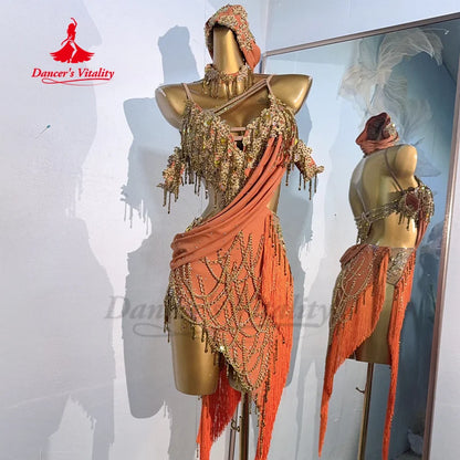 Latin Dance Performance Dresses Adult and Child Customized Senior AB Stones Tassel Dress Tango ChaCha Samba Competition Clothing