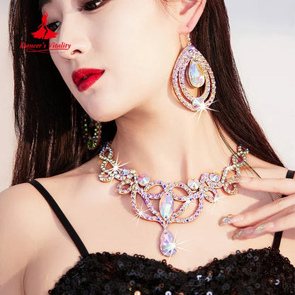 Modern Dancing Performance Accessories Customized High-end Luxury AB Stones Necklace Belly Dance Competition Ornament